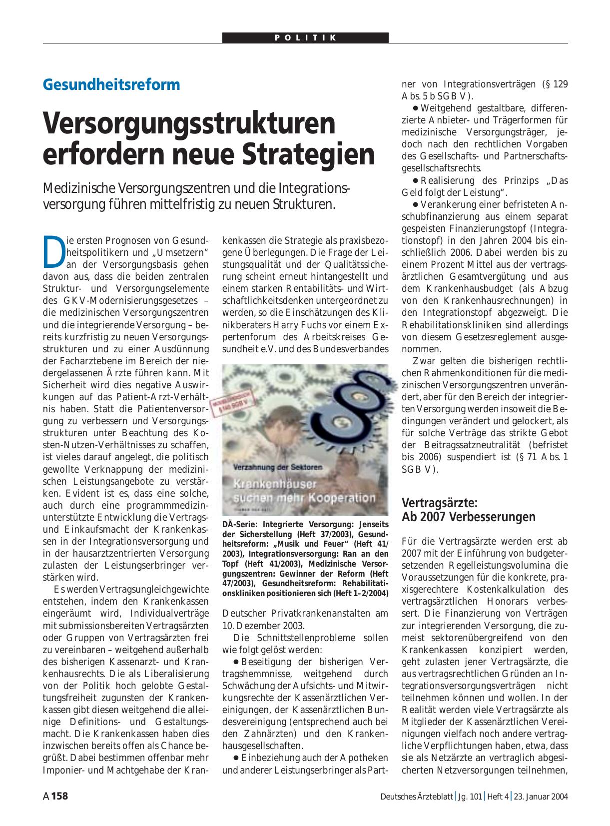 Vorschauseite 1: Gesundheitsreform: Versorgungsstrukturen erfordern neue Strategien