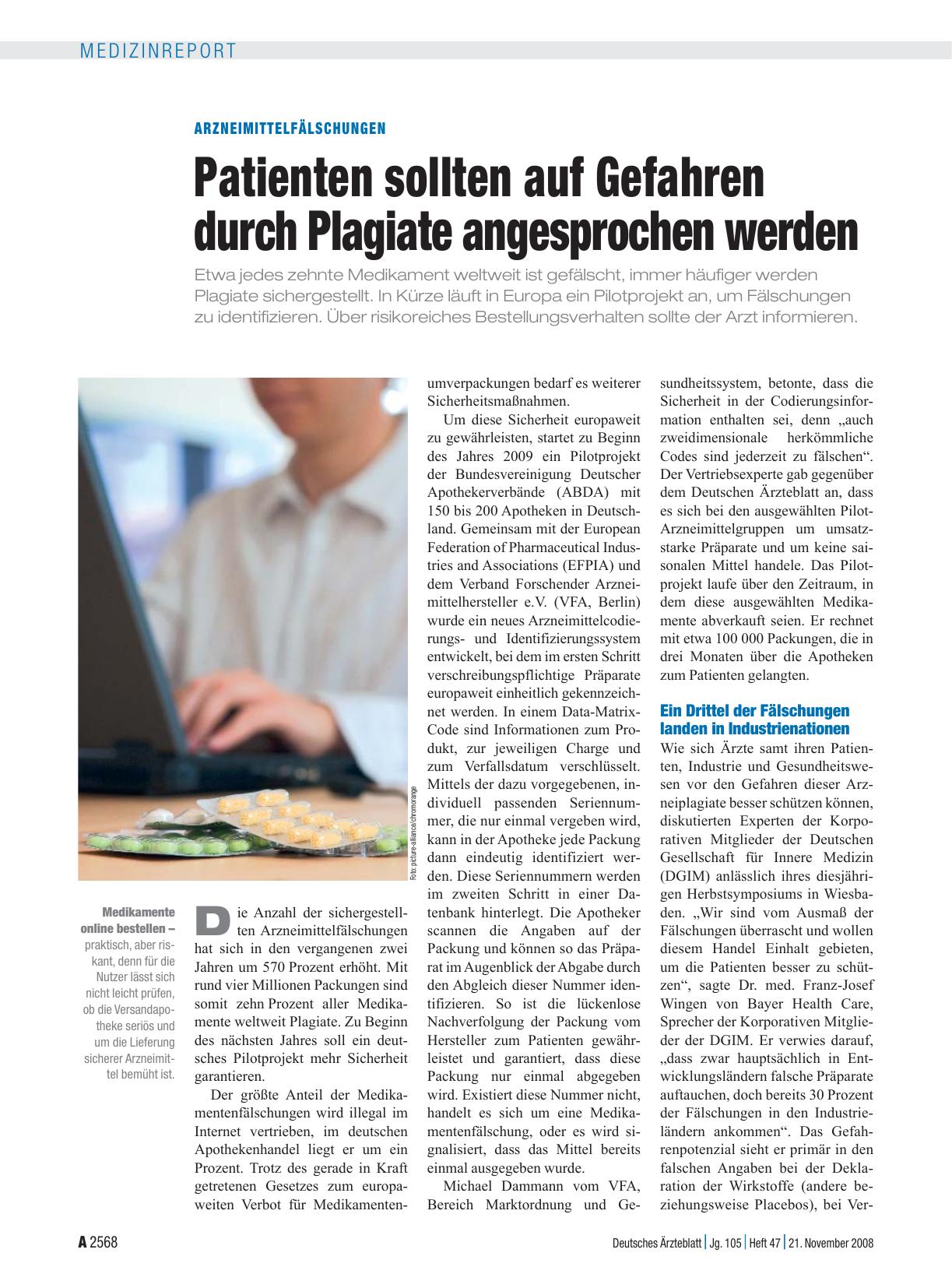 Vorschauseite 1: Arzneimittelfälschungen: Patienten sollten auf Gefahren durch Plagiate angesprochen werden