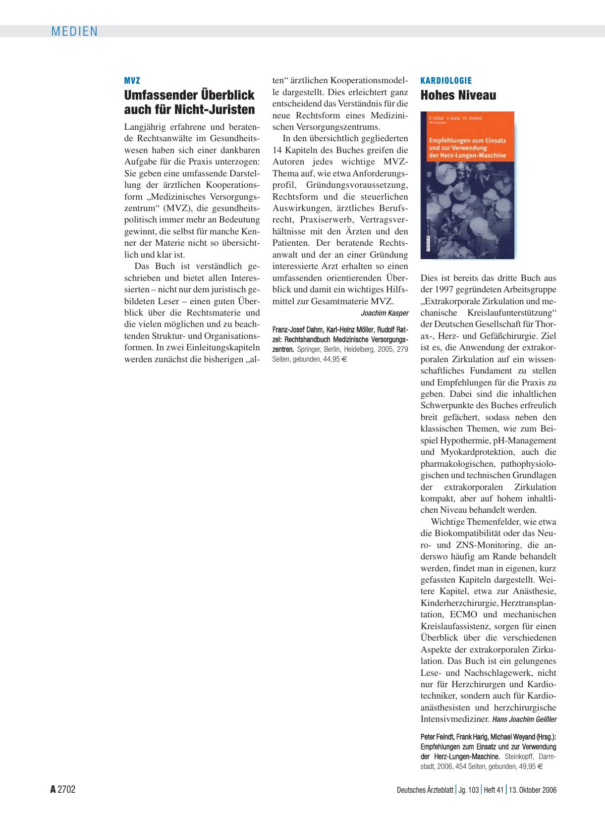 Vorschauseite 1: Empfehlungen zum Einsatz und zur Verwendung der Herz-Lungen-Maschine