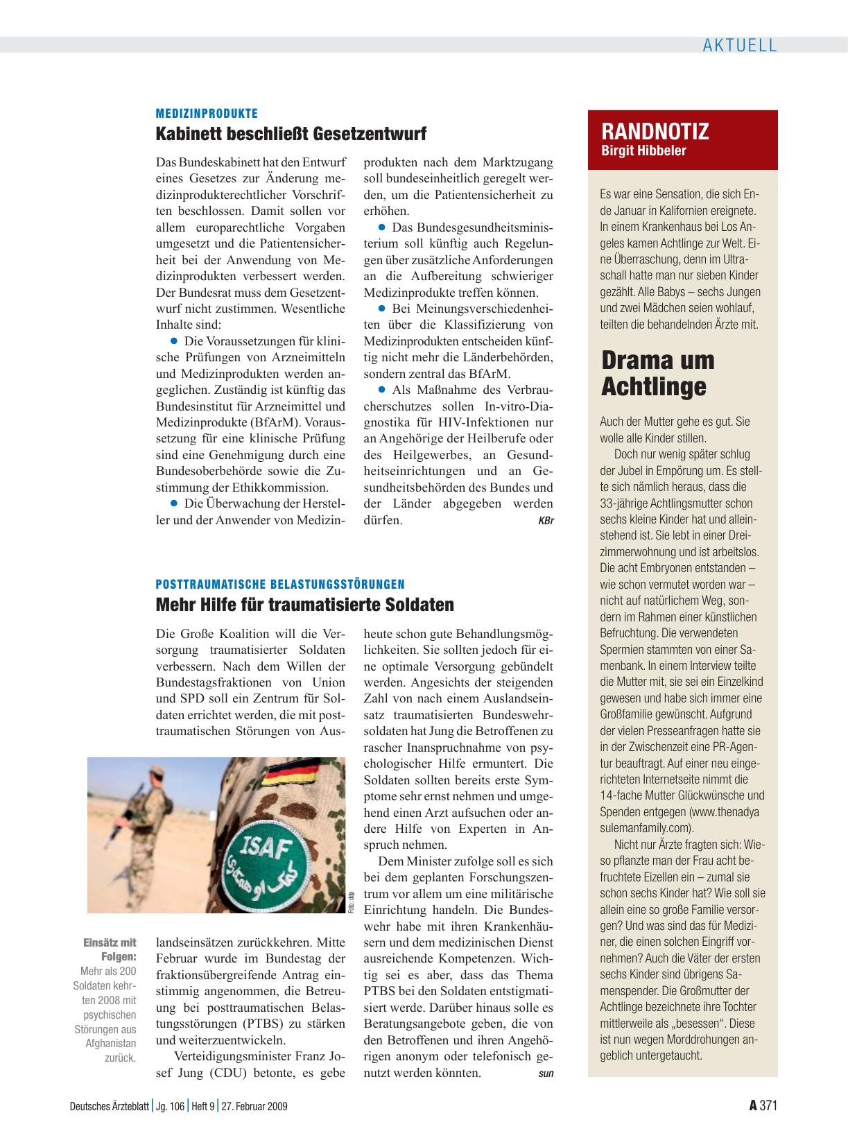 Vorschauseite 1: Posttraumatische Belastungsstörungen: Mehr Hilfe für traumatisierte Soldaten