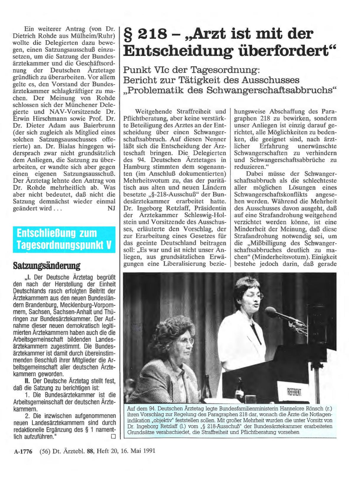 Vorschauseite 1: § 218 „Arzt ist mit der Entscheidung überfordert“: Punkt VIc der Tagesordnung