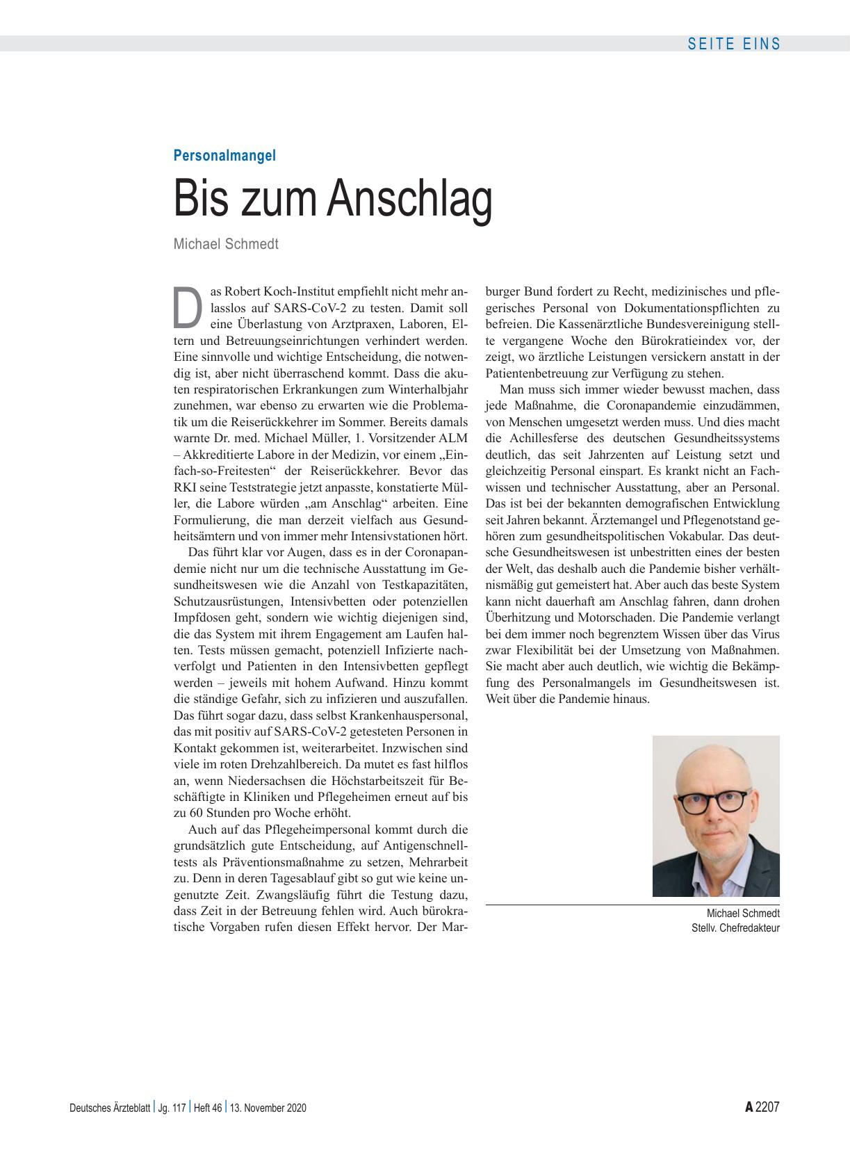 Vorschauseite 1: Personalmangel: Bis zum Anschlag