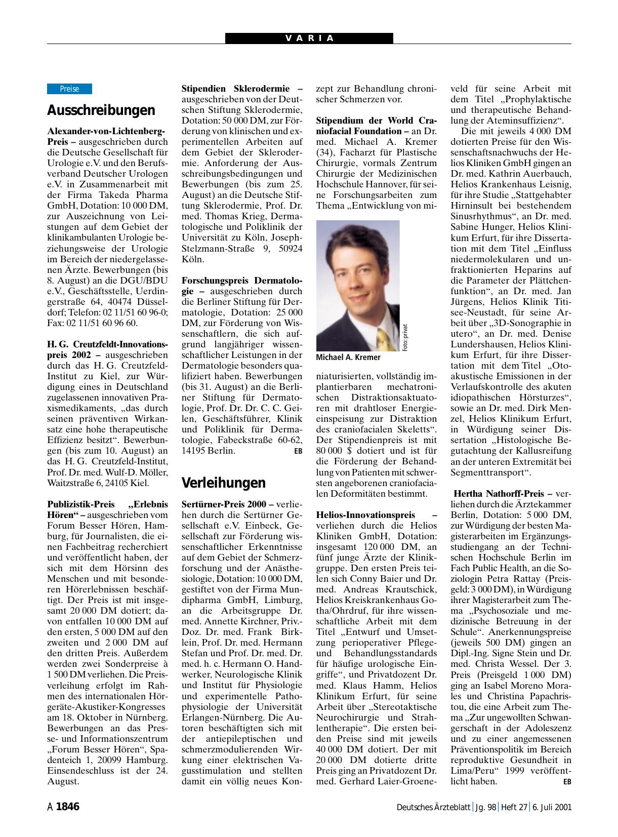 Vorschauseite 1: Verleihungen