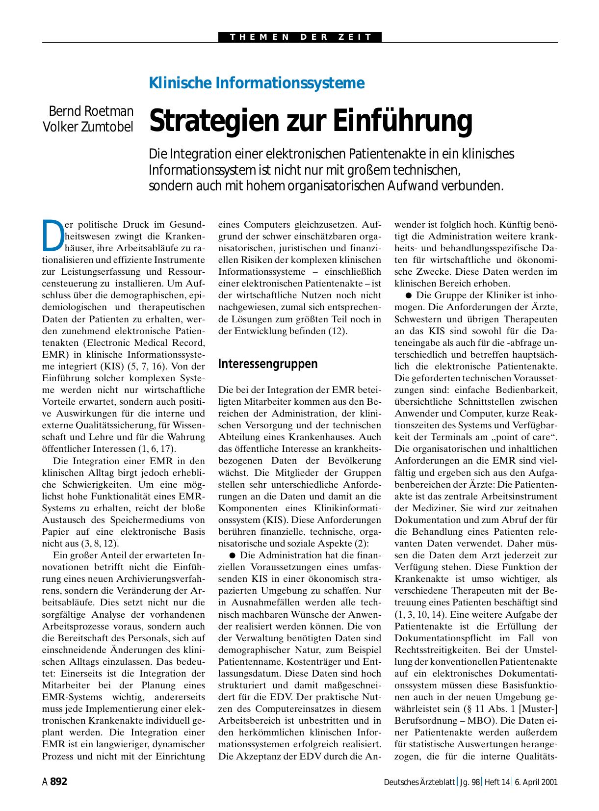Vorschauseite 1: Klinische Informationssysteme: Strategien zur Einführung
