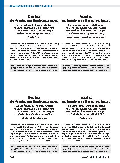 Vorschauseite 1: Beschluss des Gemeinsamen Bundesausschusses über eine Änderung der Arzneimittel-Richtlinie: Anlage XII – Beschlüsse über die Nutzenbewertung von Arzneimitteln mit neuen Wirkstoffe…