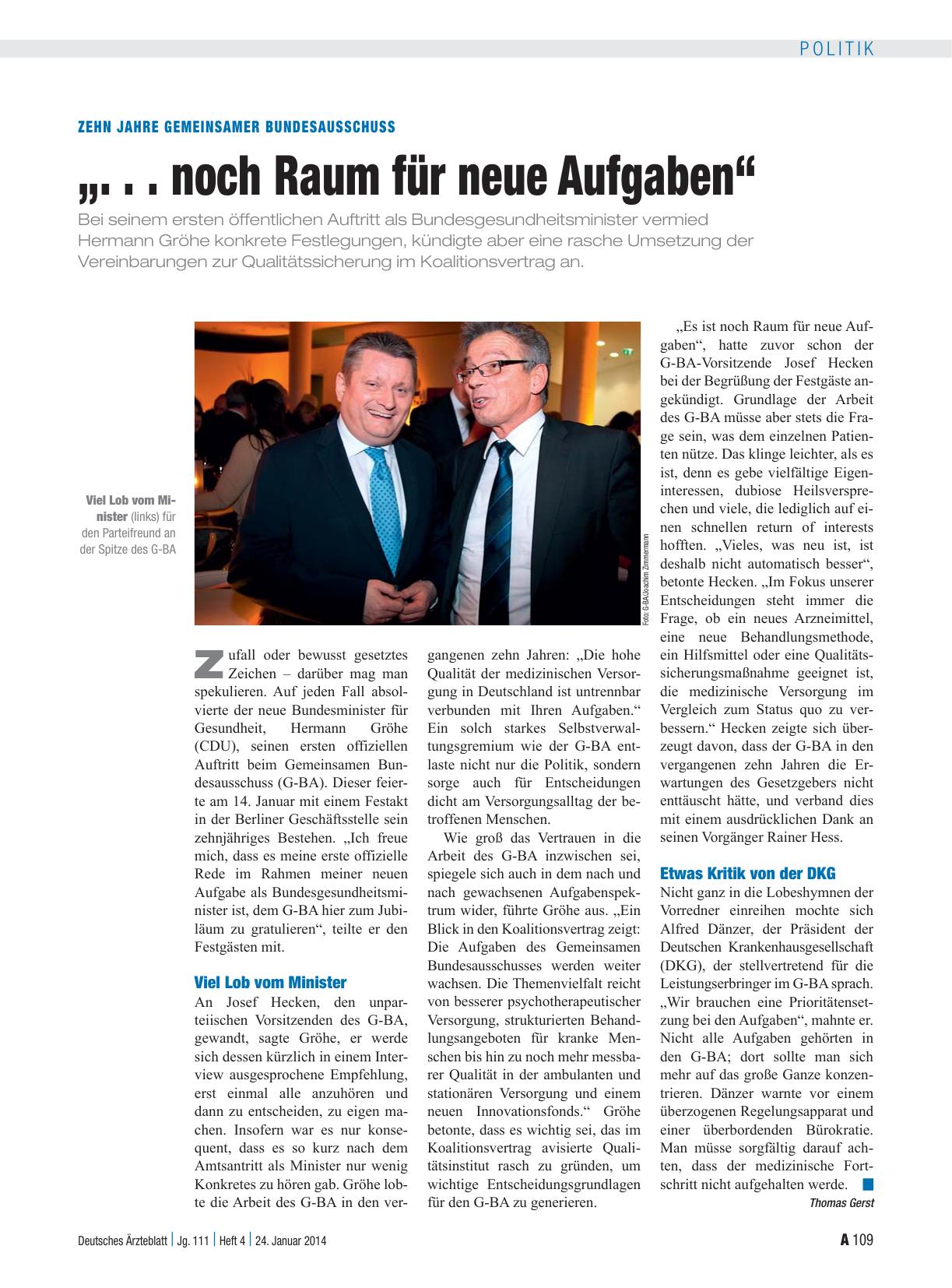 Vorschauseite 1: Zehn Jahre Gemeinsamer Bundesausschuss: „. . . noch Raum für neue Aufgaben“