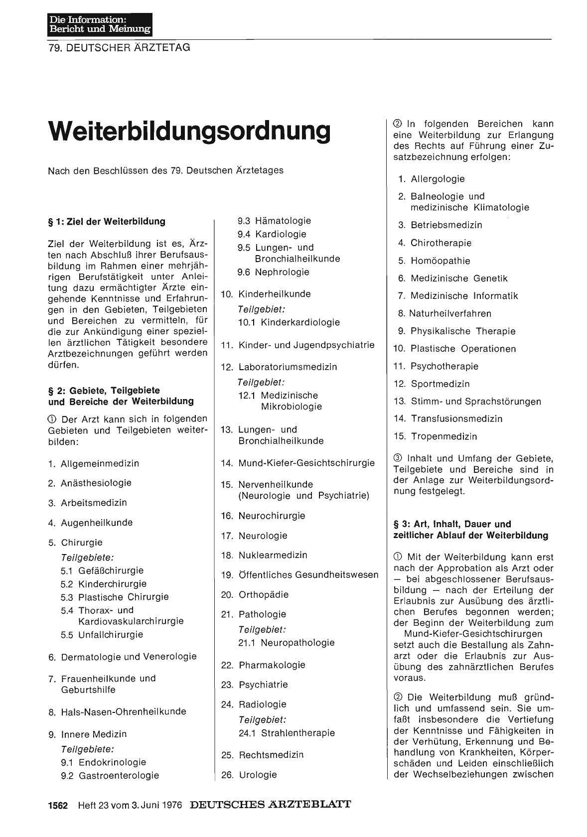 Vorschauseite 1: Weiterbildungsordnung — Nach den Beschlüssen des 79. Deutschen Ärztetages