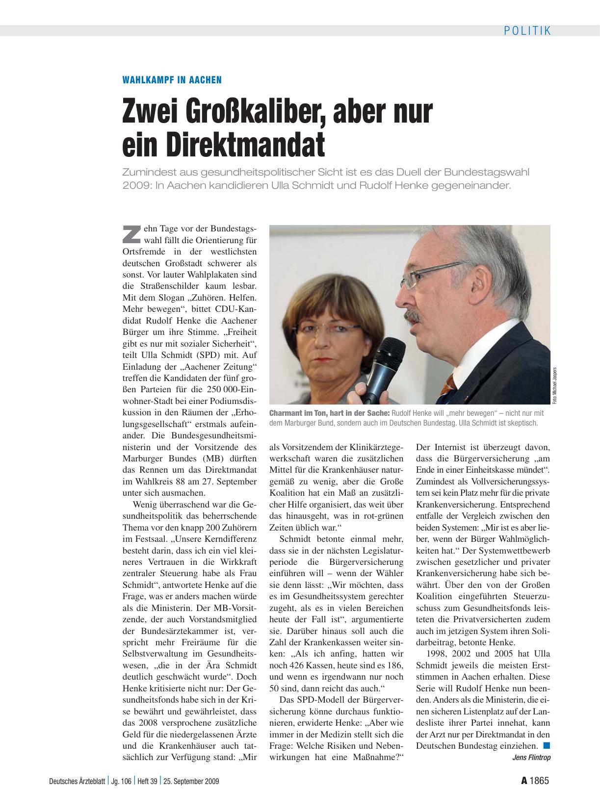 Vorschauseite 1: Wahlkampf in Aachen: Zwei Großkaliber, aber nur ein Direktmandat