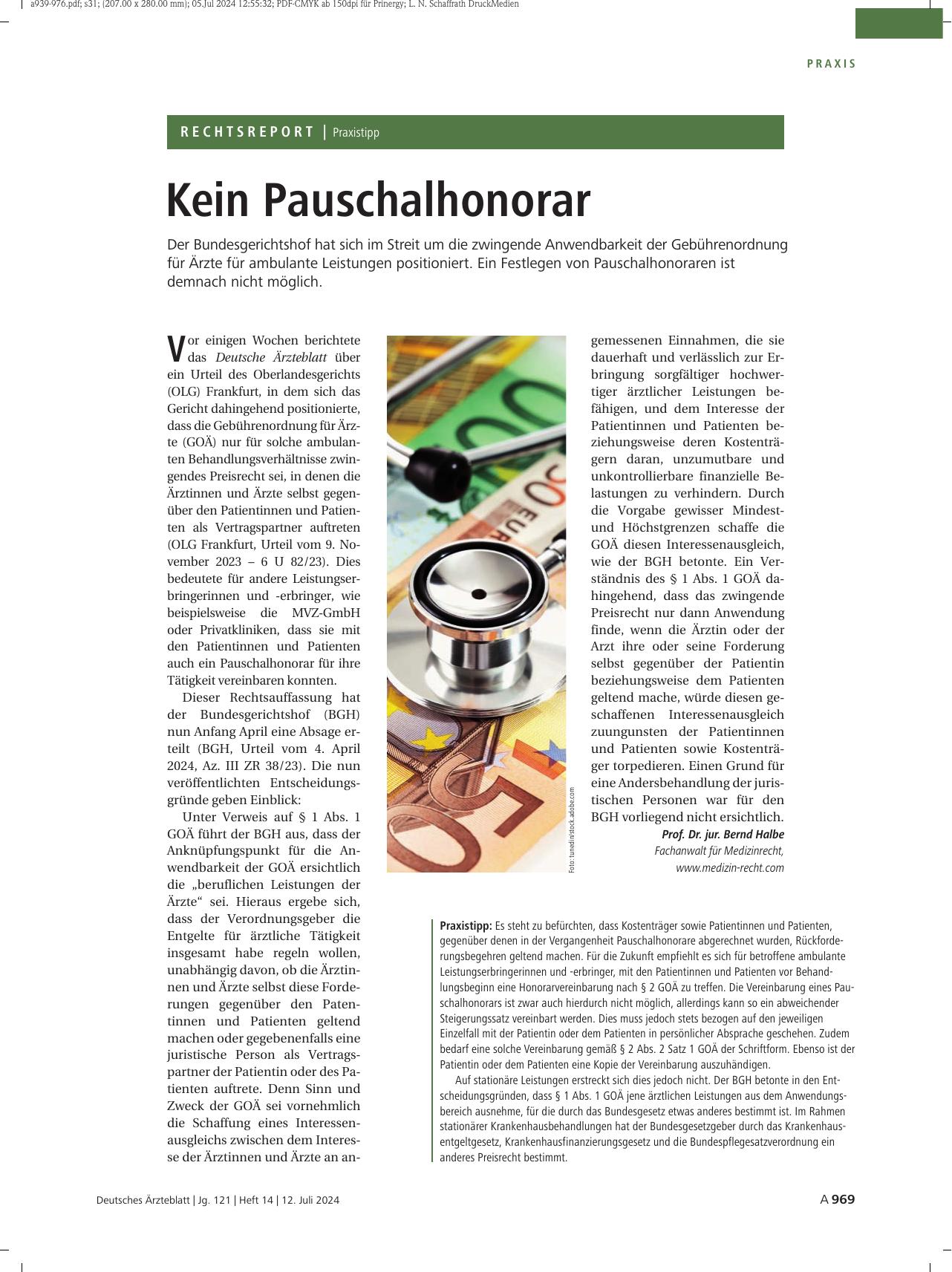 Vorschauseite 1: Praxistipp: Kein Pauschalhonorar