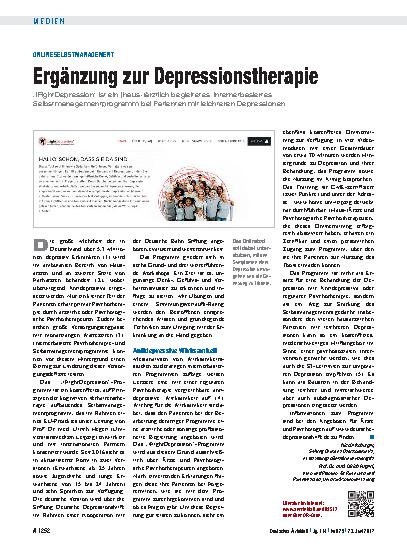 Vorschauseite 1: Onlineselbstmanagement: Ergänzung zur Depressionstherapie