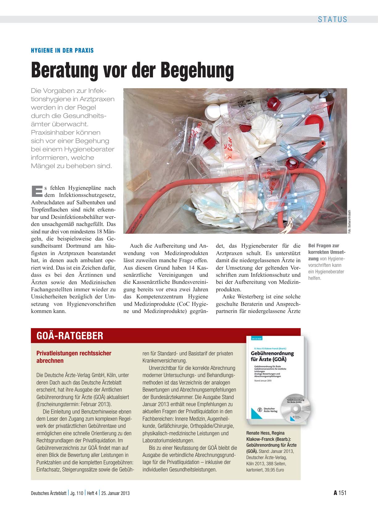 Vorschauseite 1: Hygiene in der Praxis: Beratung vor der Begehung