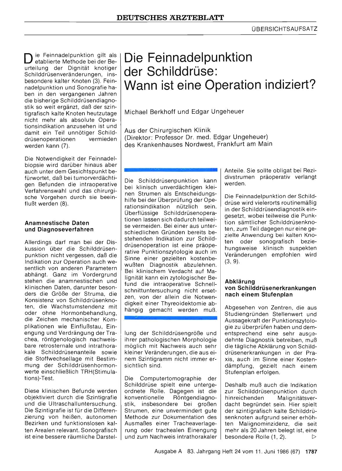 Vorschauseite 1: Die Feinnadelpunktion der Schilddrüse: Wann ist eine Operation indiziert?