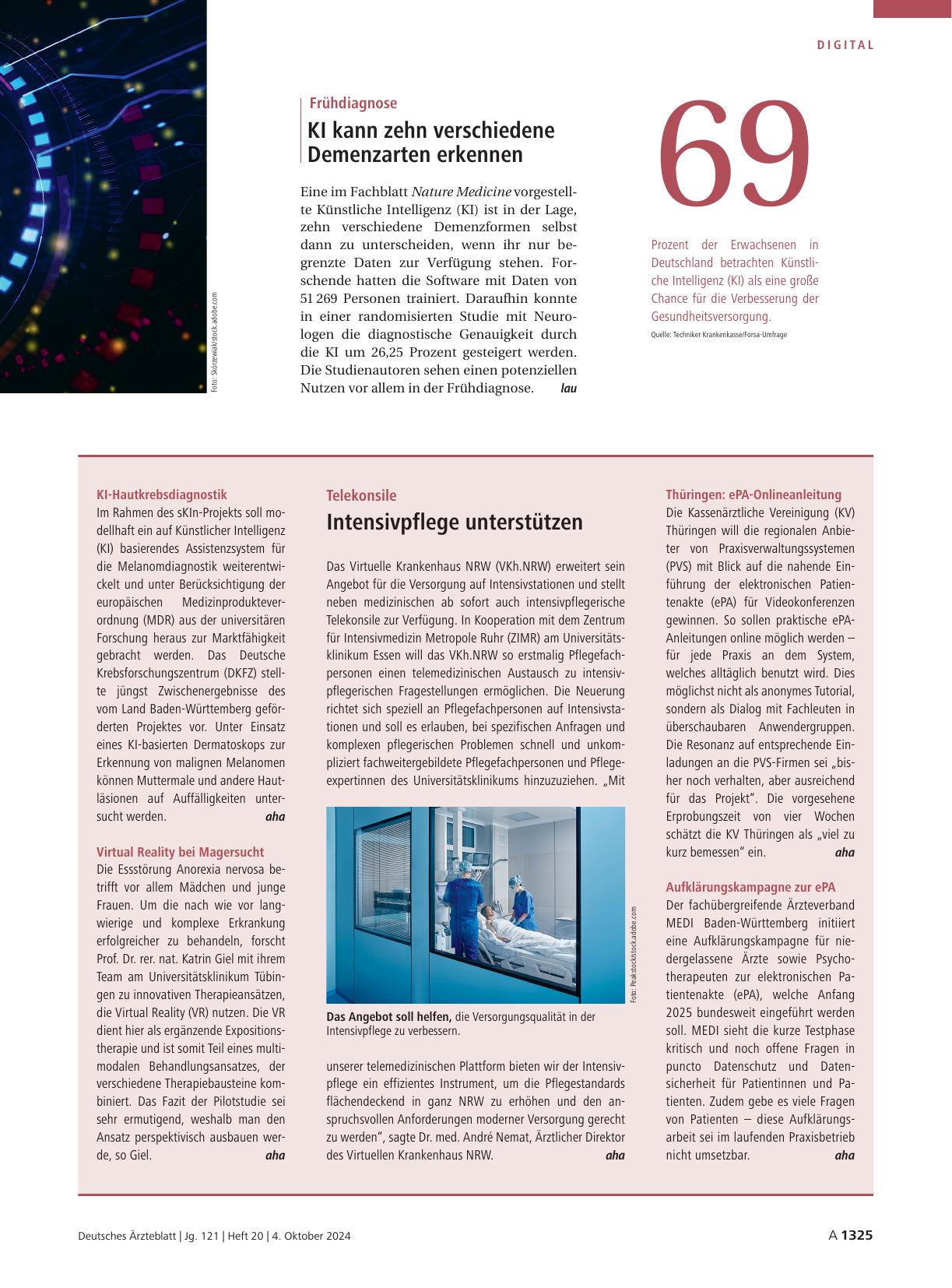 Vorschauseite 1: KI-Hautkrebsdiagnostik / Virtual Reality bei Magersucht