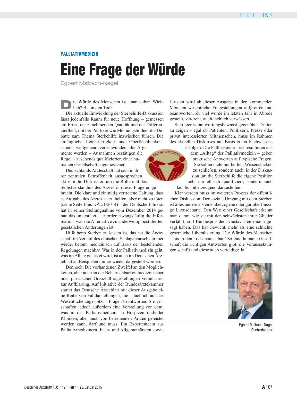 Vorschauseite 1: Palliativmedizin: Eine Frage der Würde