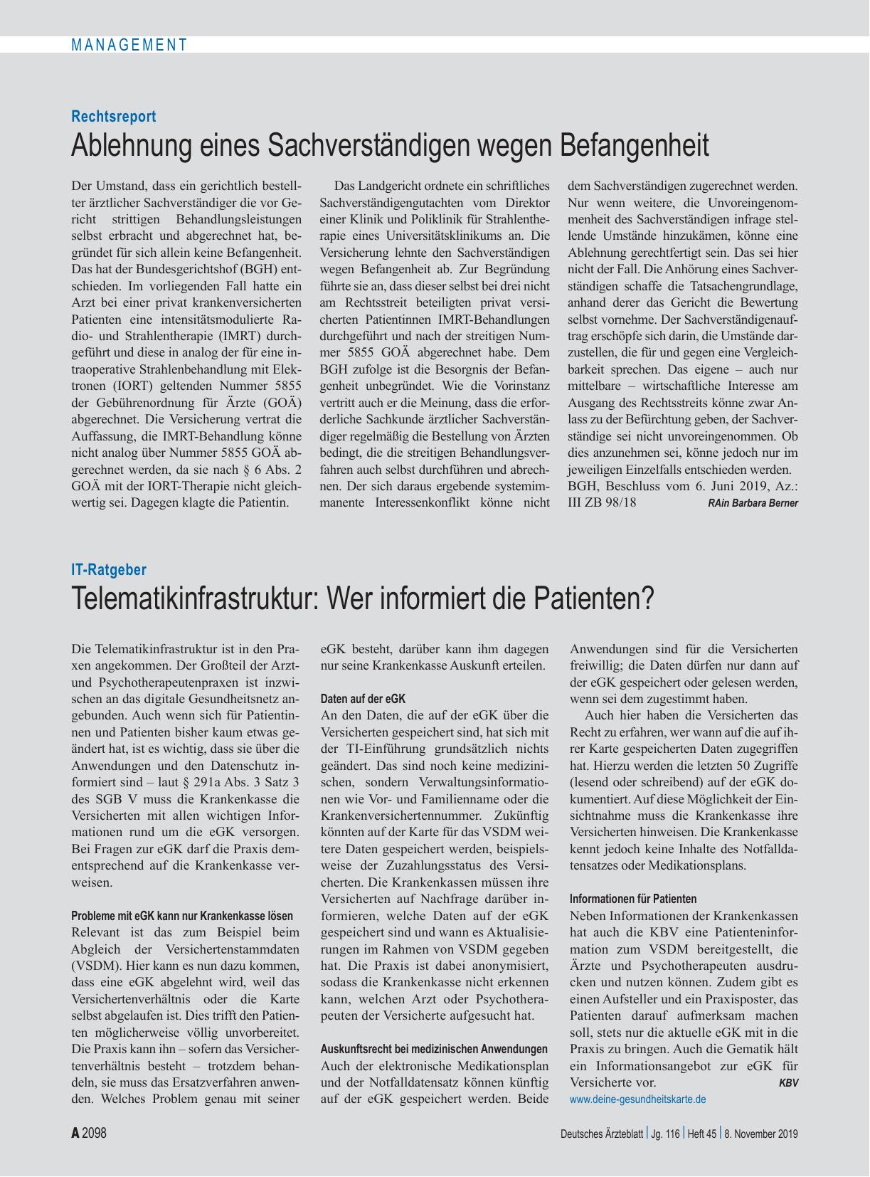 Vorschauseite 1: Rechtsreport: Ablehnung eines Sachverständigen wegen Befangenheit