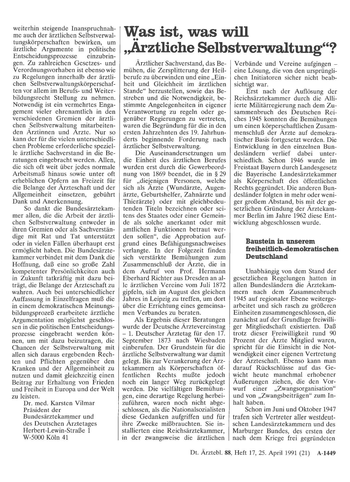 Vorschauseite 1: Was ist, was will „Ärztliche Selbstverwaltung“?