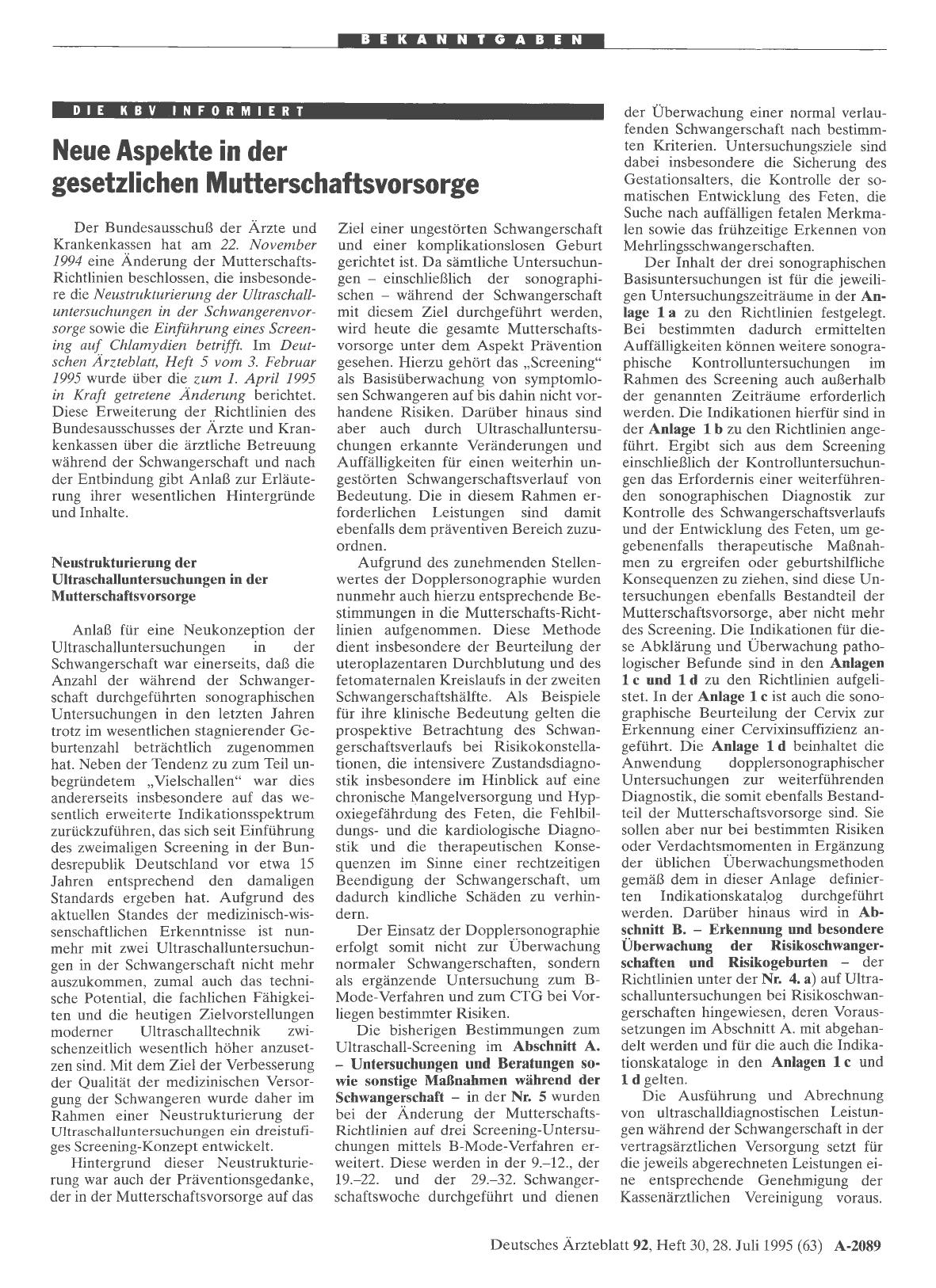 Vorschauseite 1: Neue Aspekte in der gesetzlichen Mutterschaftsvorsorge