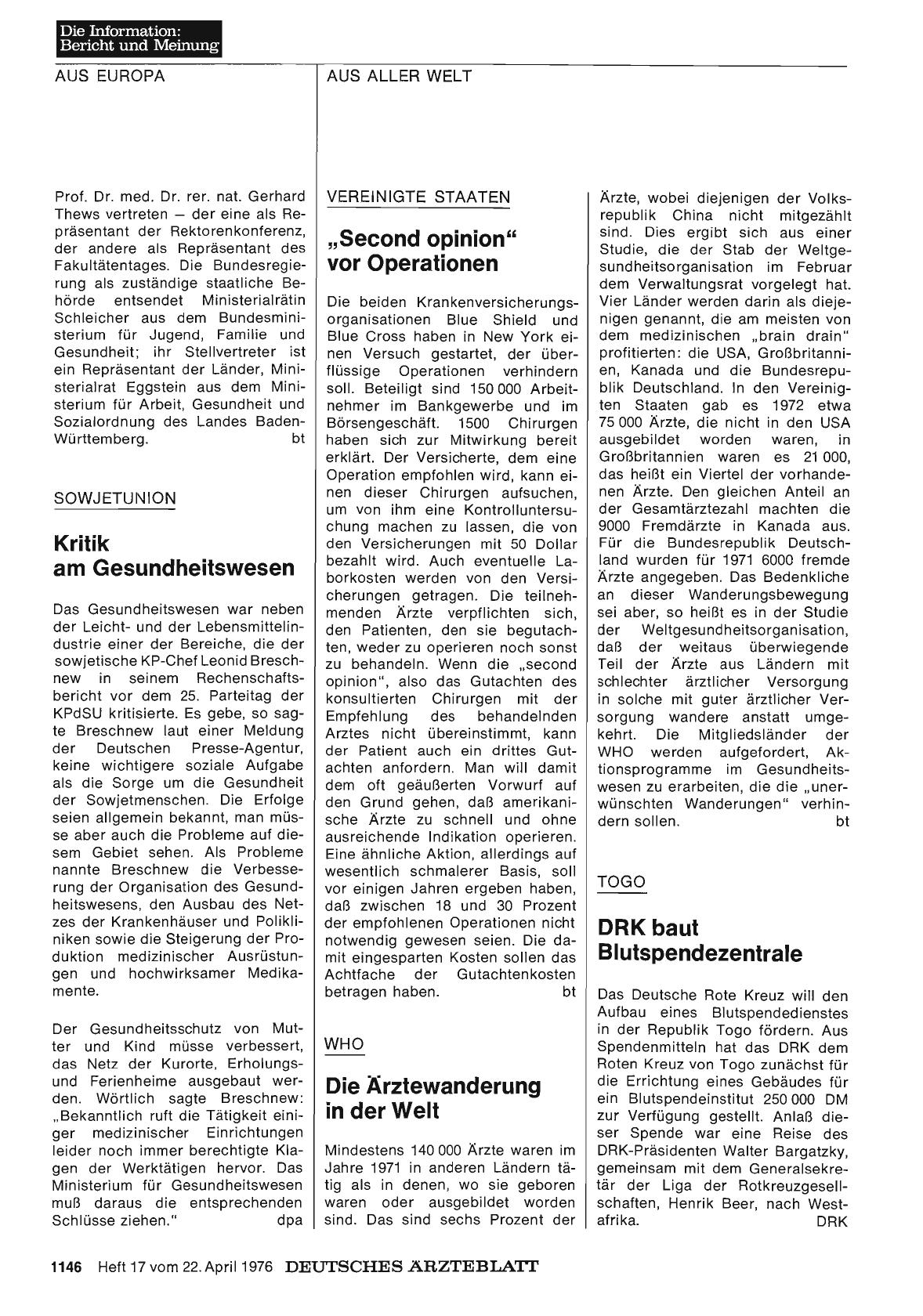 Vorschauseite 1: WHO: Die Ärztewanderung in der Welt