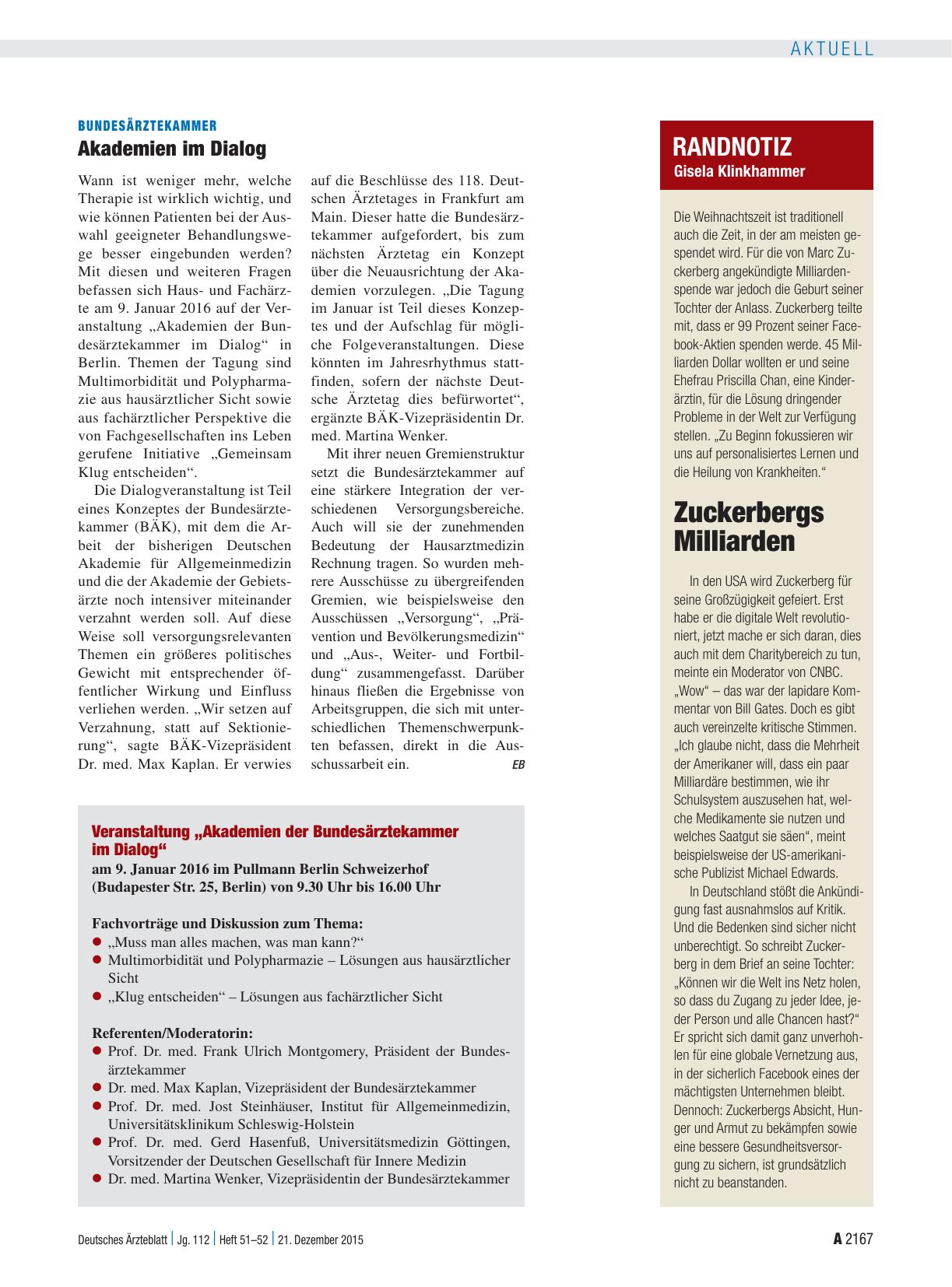 Vorschauseite 1: Bundesärztekammer: Akademien im Dialog