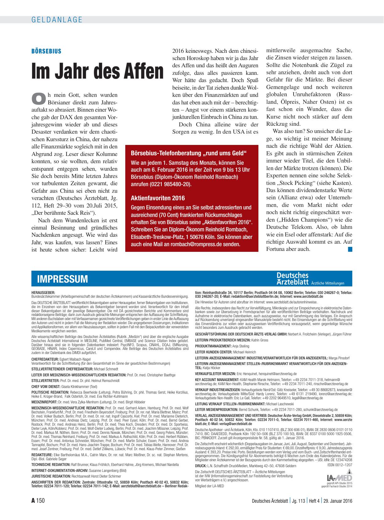 Vorschauseite 1: Börsebius: Im Jahr des Affen