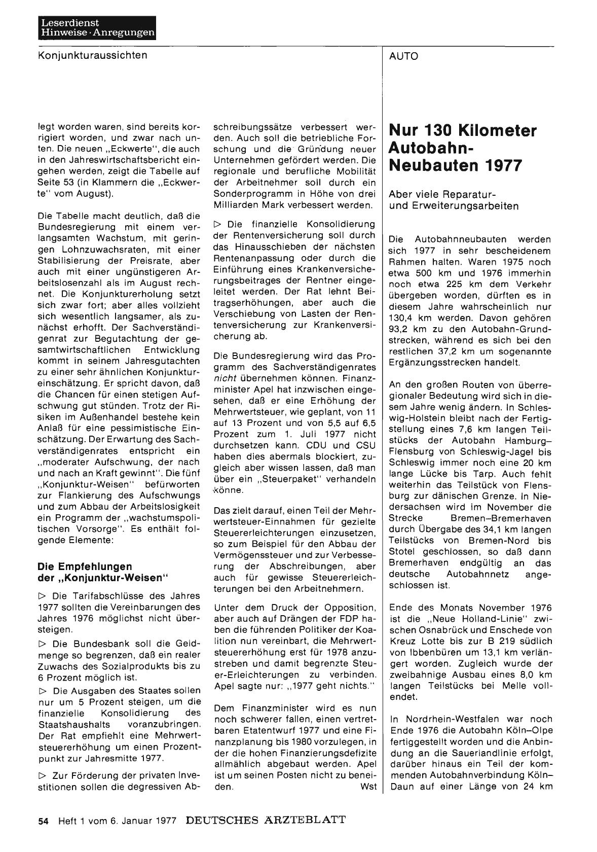 Vorschauseite 1: Nur 130 Kilometer Autobahn-Neubauten 1977