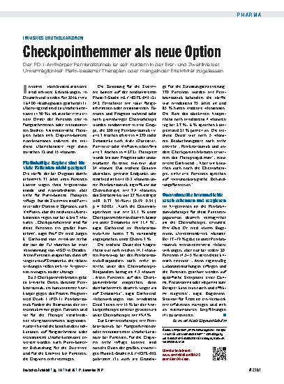 Vorschauseite 1: Invasives Urothelkarzinom: Checkpointhemmer als neue Option