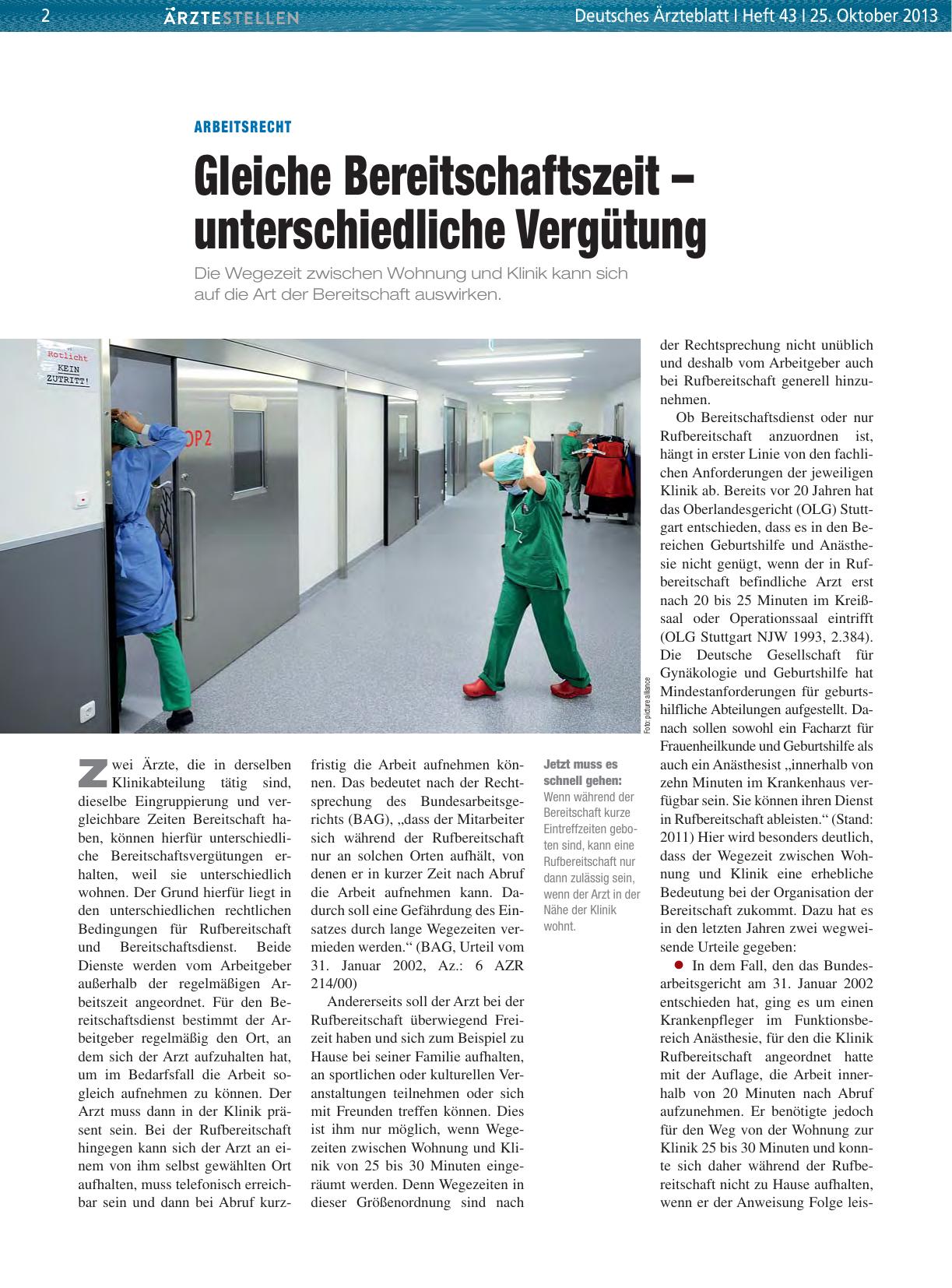 Vorschauseite 1: Arbeitsrecht: Gleiche Bereitschaftszeit – unterschiedliche Vergütung