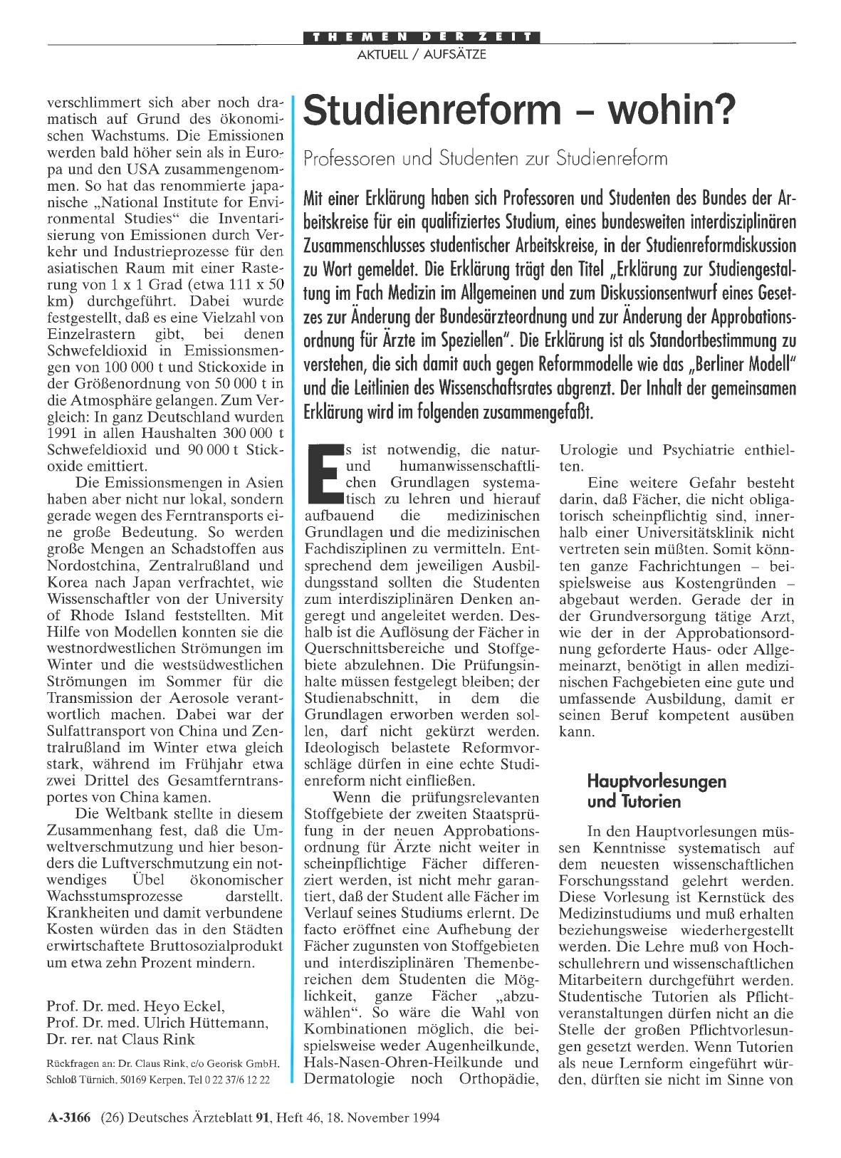Vorschauseite 1: Studienreform wohin?