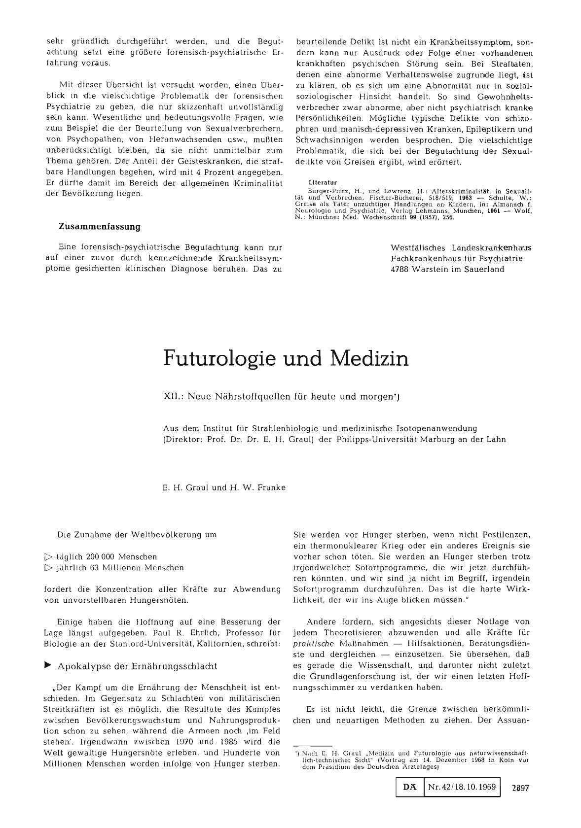 Vorschauseite 1: Futurologie und Medizin: XII. : Neue Nährstoffquellen für heute und morgen