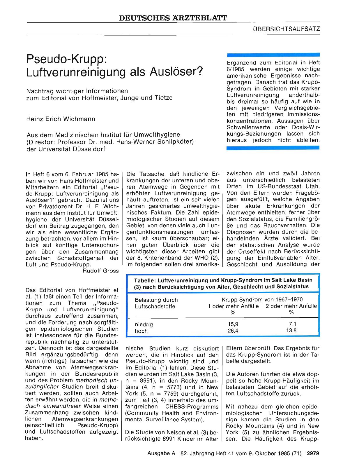 Vorschauseite 1: Pseudo-Krupp: Luftverunreinigung als Auslöser?