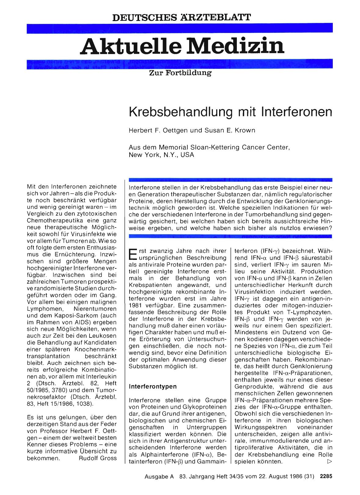 Vorschauseite 1: Krebsbehandlung mit Interferonen