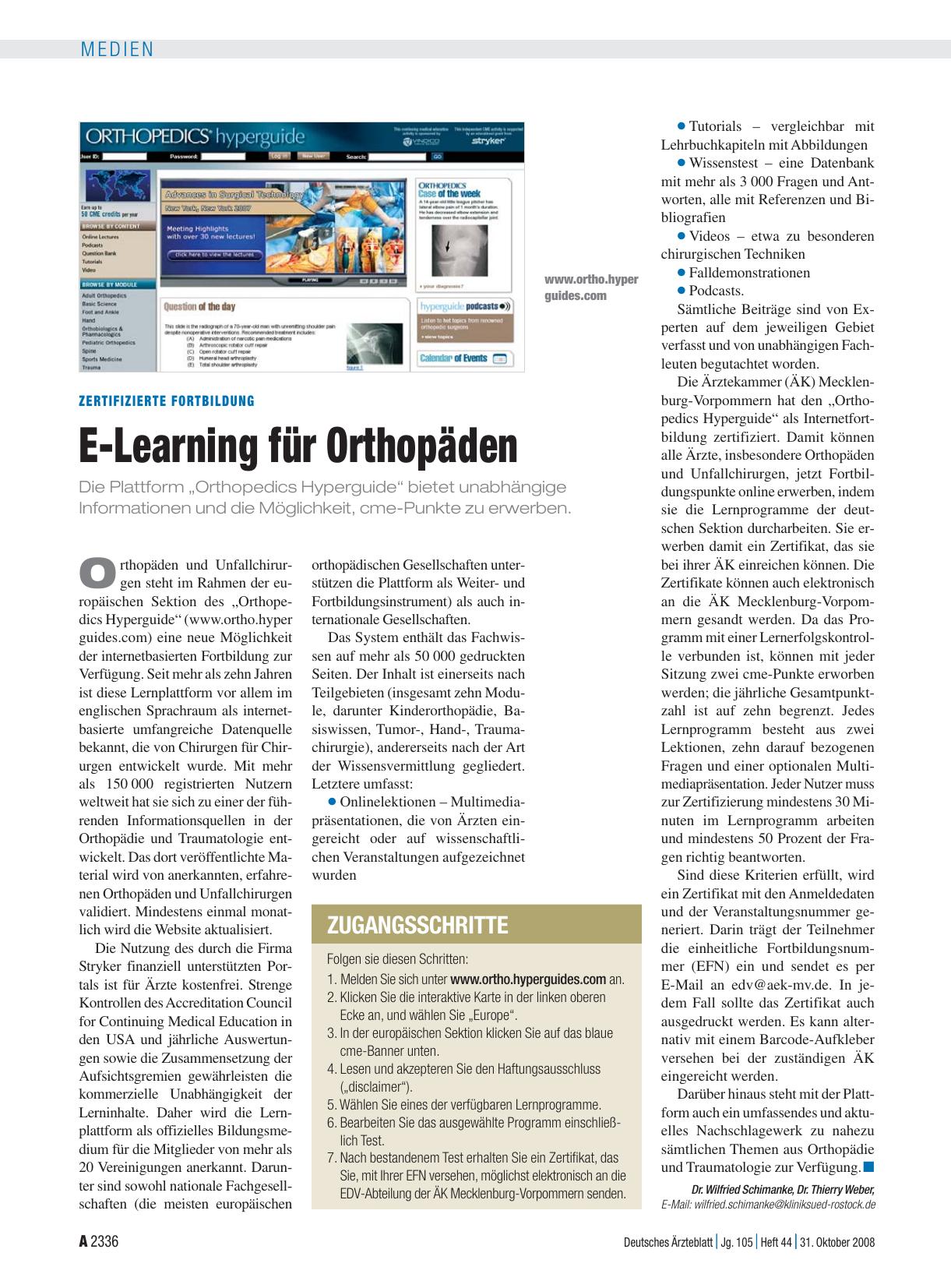 Vorschauseite 1: Zertifizierte Fortbildung: E-Learning für Orthopäden