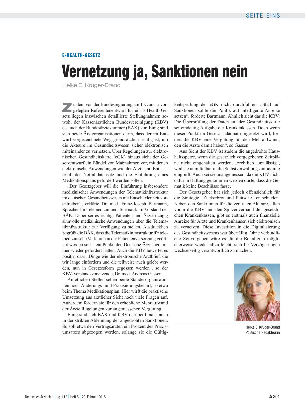 Vorschauseite 1: E-Health-Gesetz: Vernetzung ja, Sanktionen nein