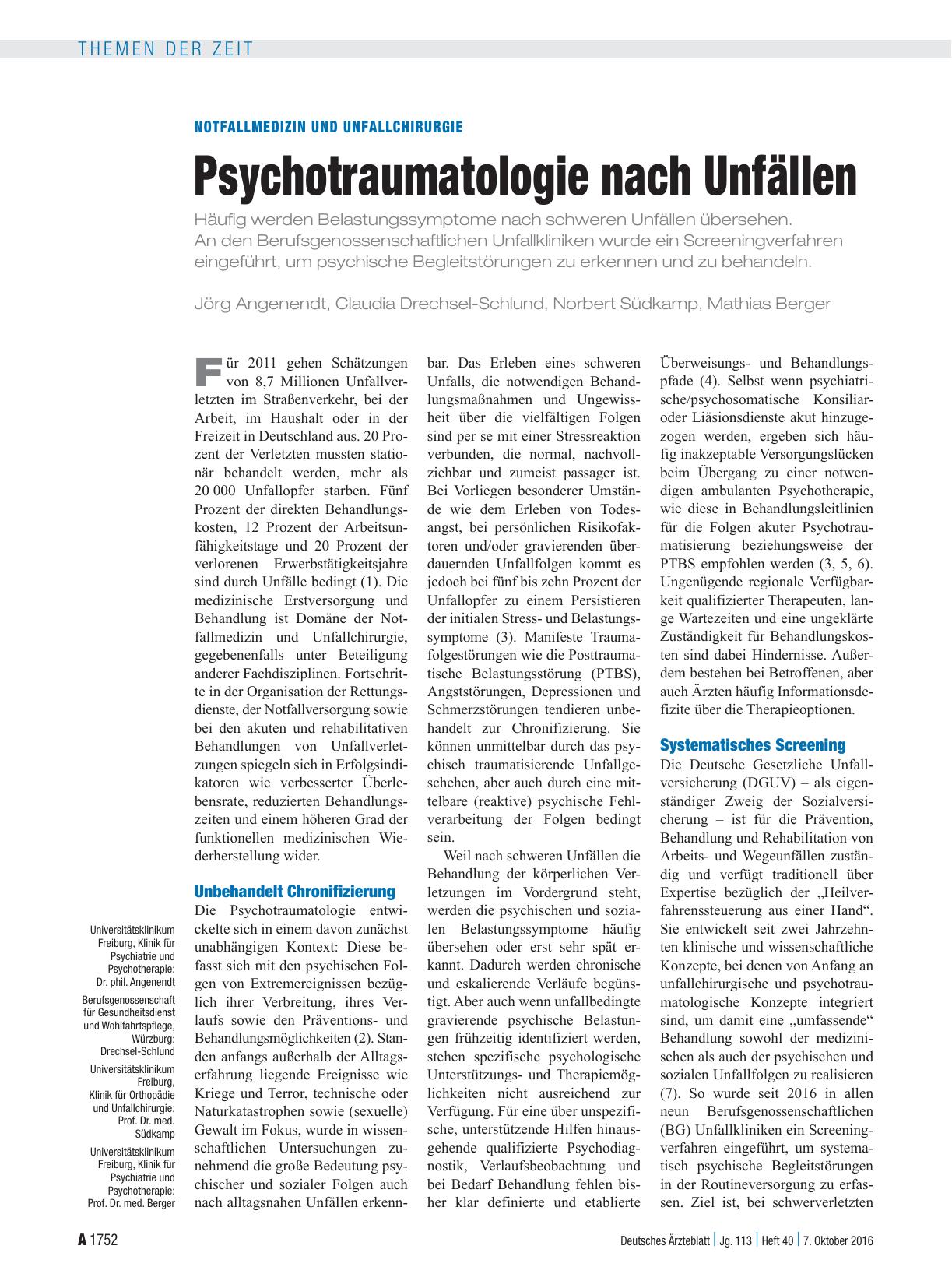 Vorschauseite 1: Notfallmedizin und Unfallchirurgie: Psychotraumatologie nach Unfällen