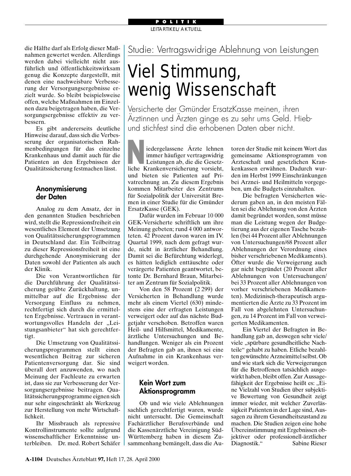 Vorschauseite 1: Studie: Vertragswidrige Ablehnung von Leistungen - Viel Stimmung, wenig Wissenschaft