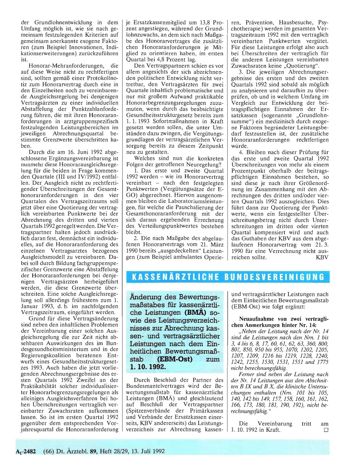 Vorschauseite 1: Änderung des Bewertungsmaßstabes für kassenärztliche Leistungen (BMÄ) sowie des Leistungsverzeichnisses zur Abrechnung kassenund vertragsärztlicher Leistungen nach dem Einheitlich…