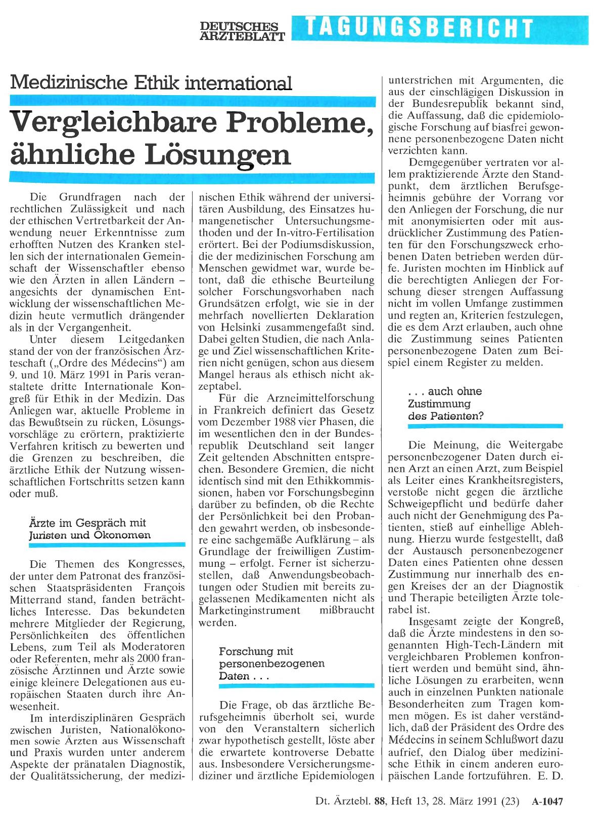 Vorschauseite 1: Medizinische Ethik international: Vergleichbare Probleme, ähnliche Lösungen