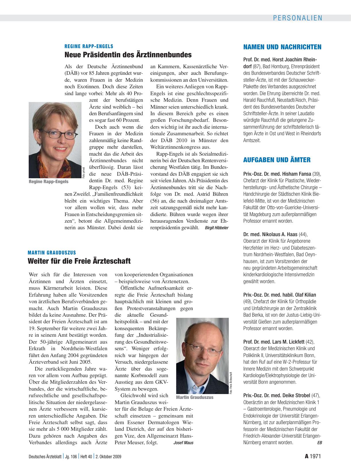 Vorschauseite 1: Regine Rapp-Engels: Neue Präsidentin des Ärztinnenbundes