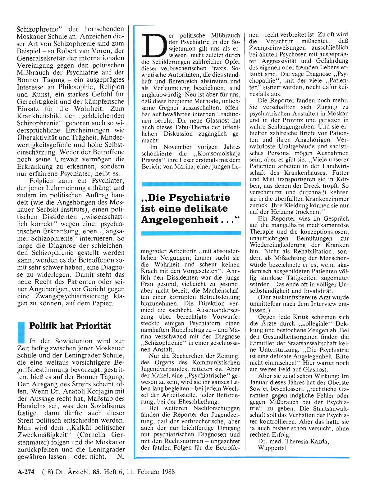 Vorschauseite 1: „Die Psychiatrie ist eine delikate Angelegenheit. .. ”