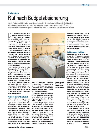 Vorschauseite 1: Krankenhäuser: Ruf nach Budgetabsicherung