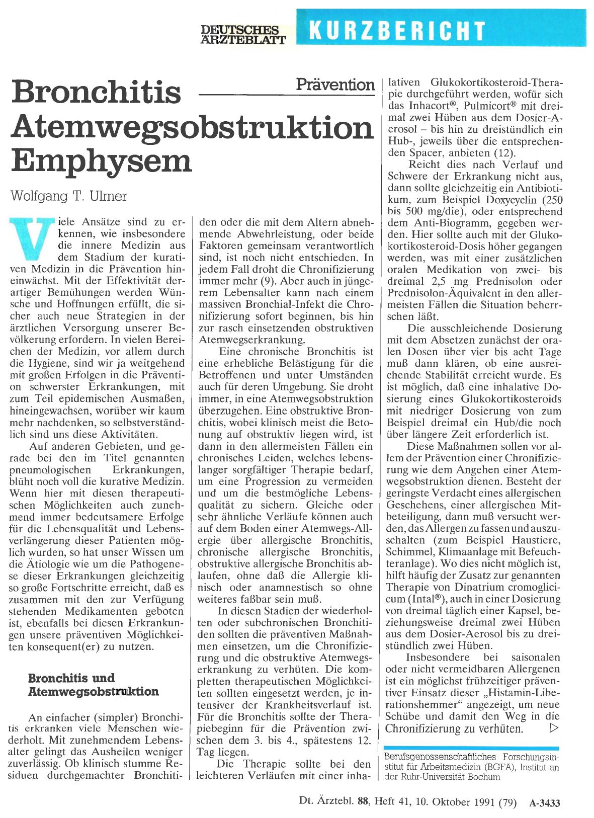 Vorschauseite 1: Prävention: Bronchitis Atemwegsobstruktion Emphysem