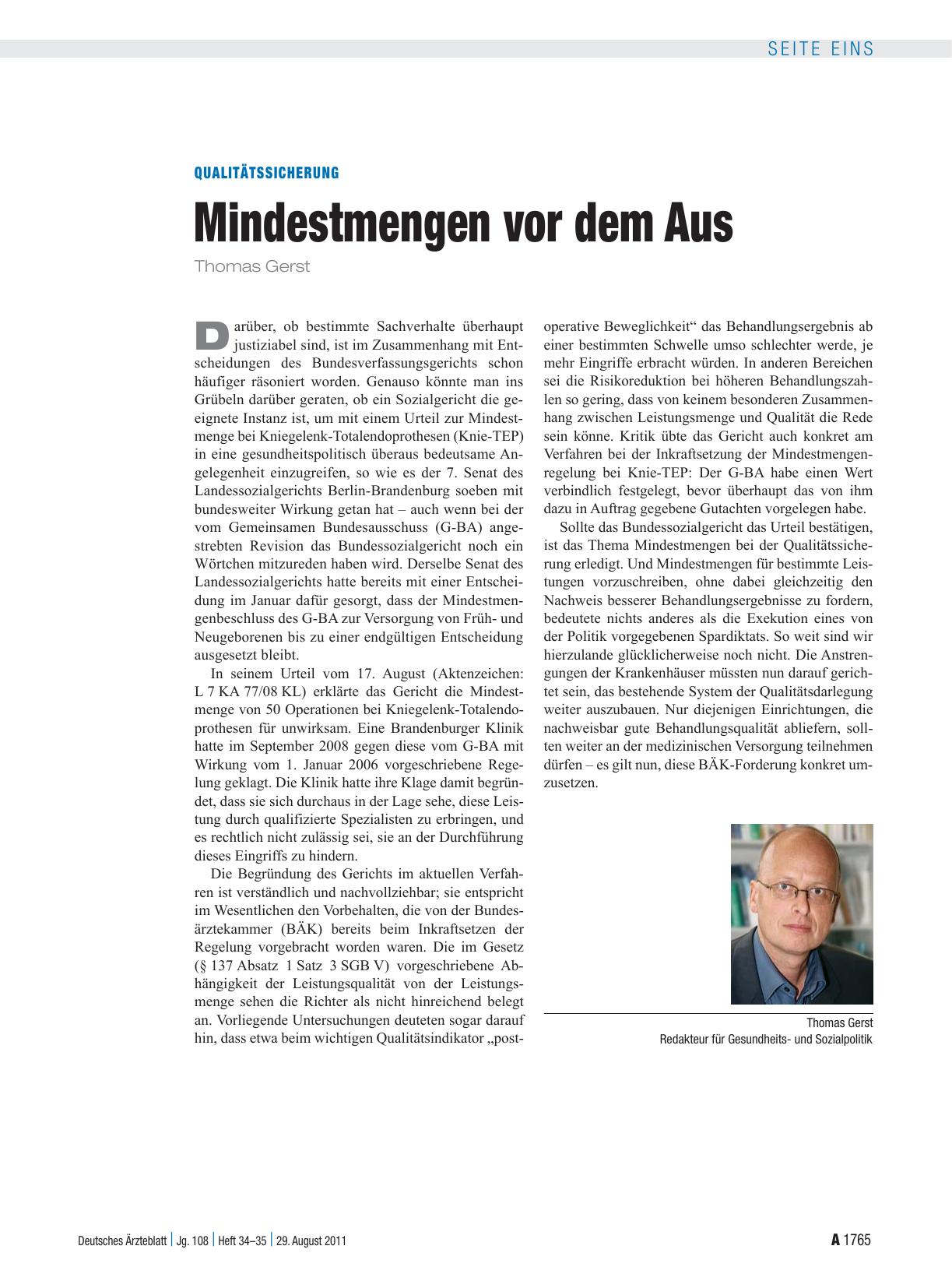 Vorschauseite 1: Qualitätssicherung: Mindestmengen vor dem Aus