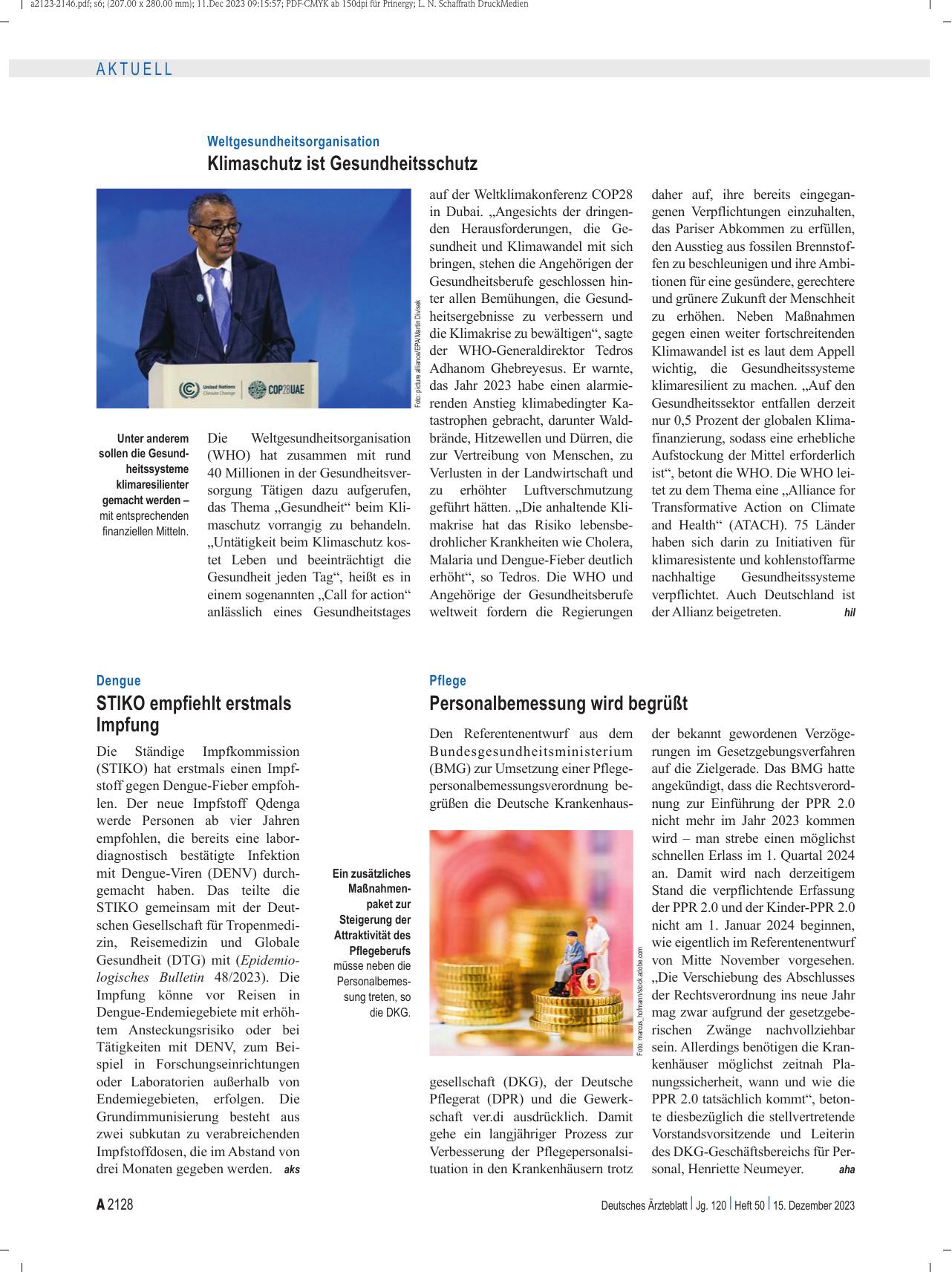 Vorschauseite 1: Pflege: Personalbemessung wird begrüßt.