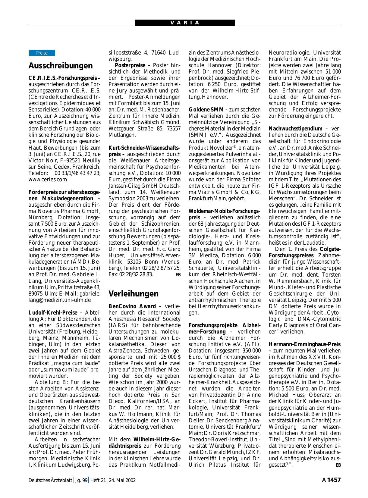 Vorschauseite 1: Verleihungen