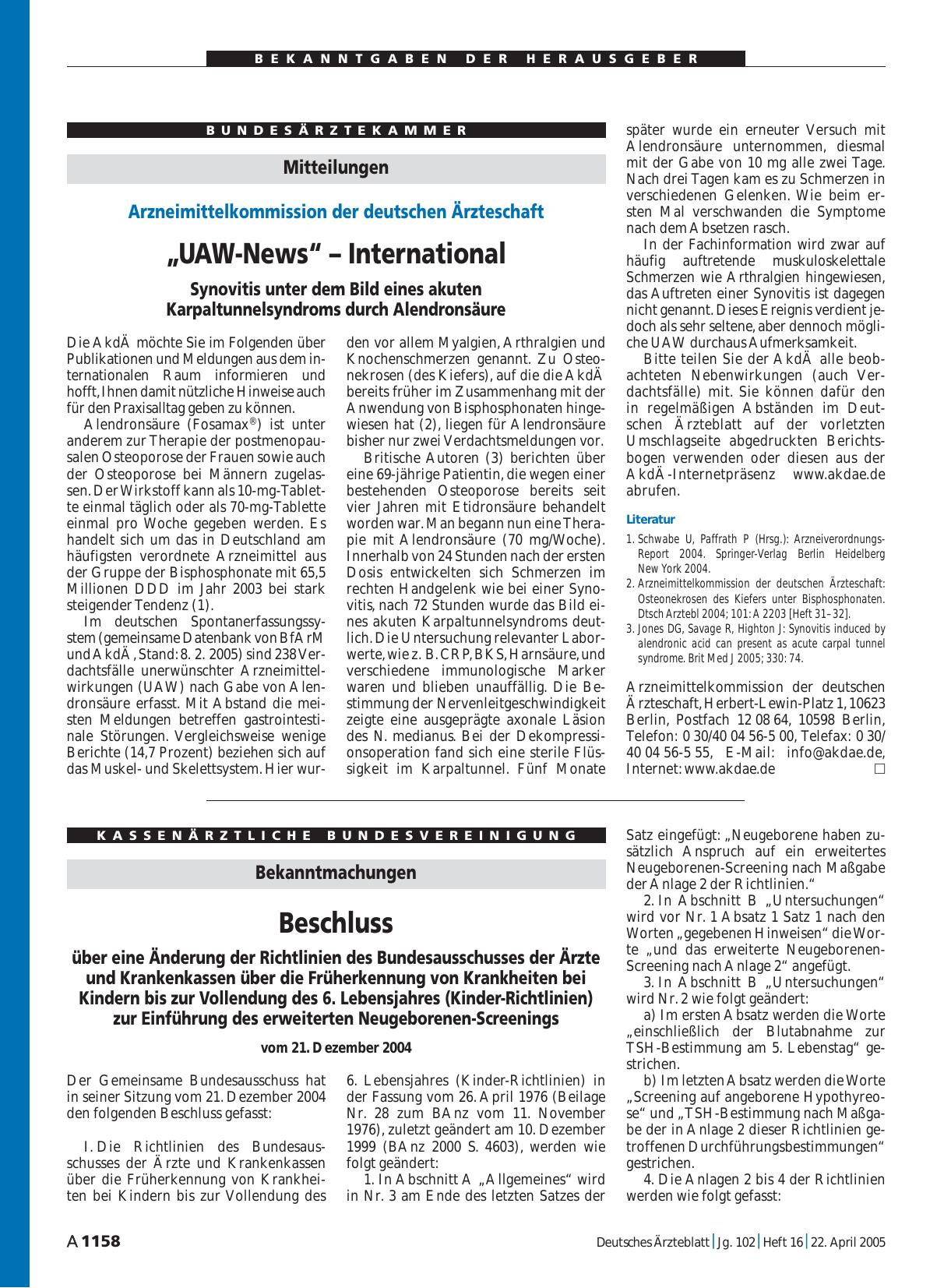 Vorschauseite 1: Mitteilungen: „UAW-News“ – International
