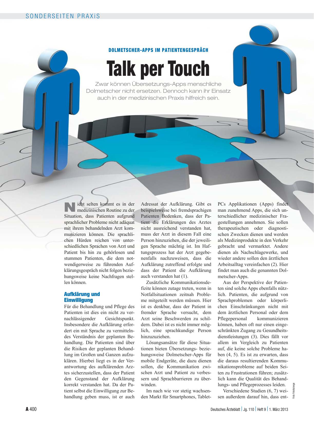 Vorschauseite 1: Dolmetscher-Apps im Patientengespräch: Talk per Touch