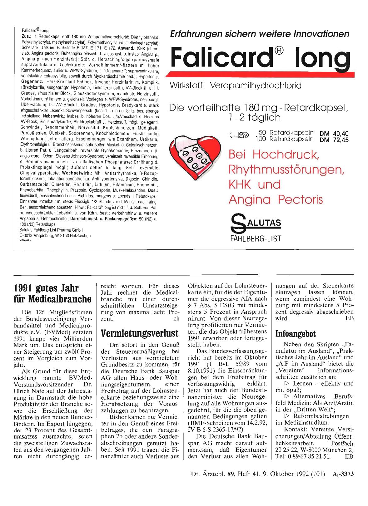 Vorschauseite 1: 1991 gutes Jahr für Medicaibranche