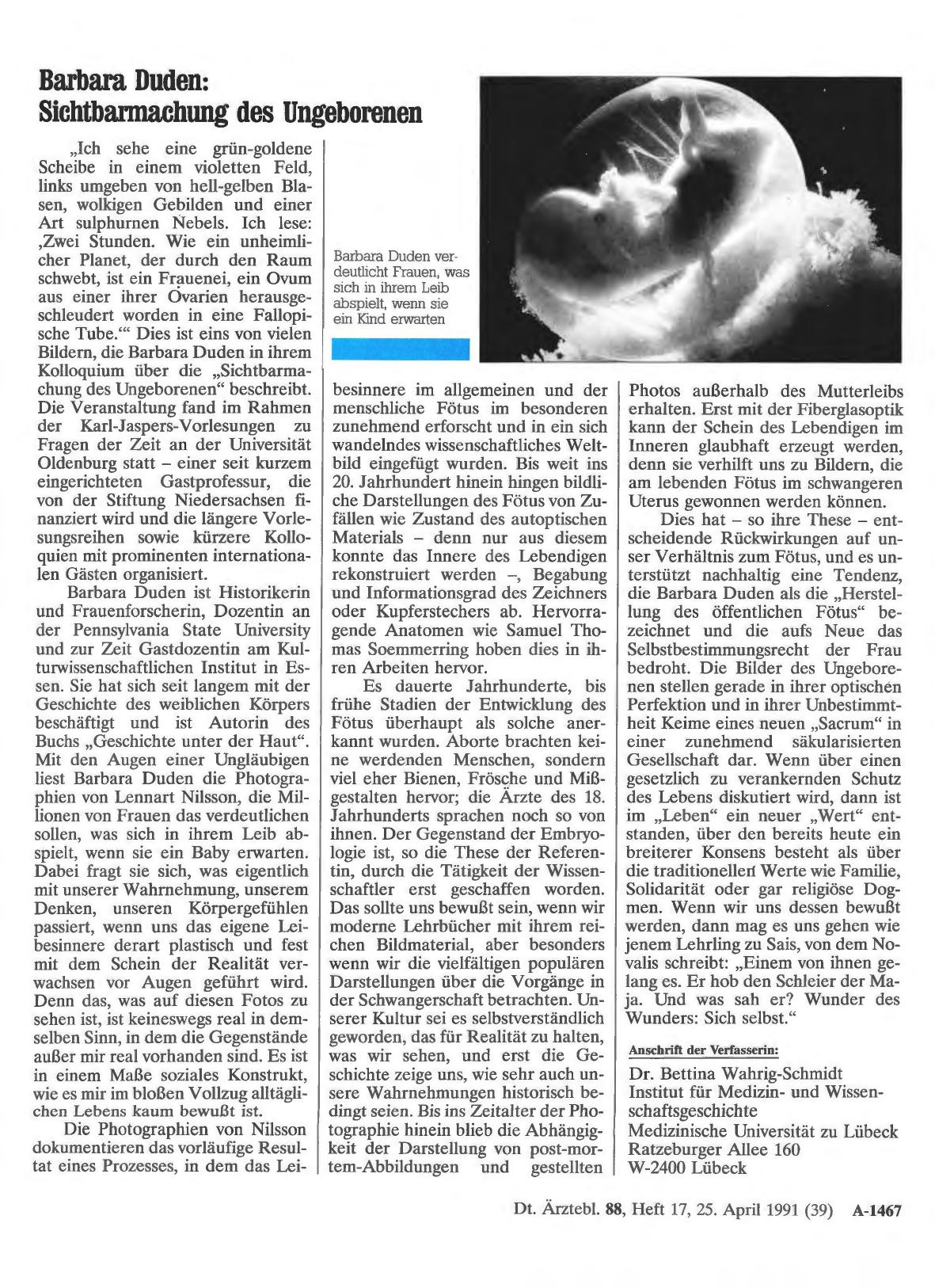 Vorschauseite 1: Barbara Duden: Sichtbarmachung des Ungeborenen