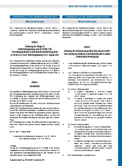 Vorschauseite 1: Änderung der Anlage 23 (Anforderungskatalog nach § 73 SGB V für Verordnungssoftware) zu § 29 Bundesmantelvertrag-Ärzte zu Version 5. 4 in der Änderungsfassung vom 1. August 2022
