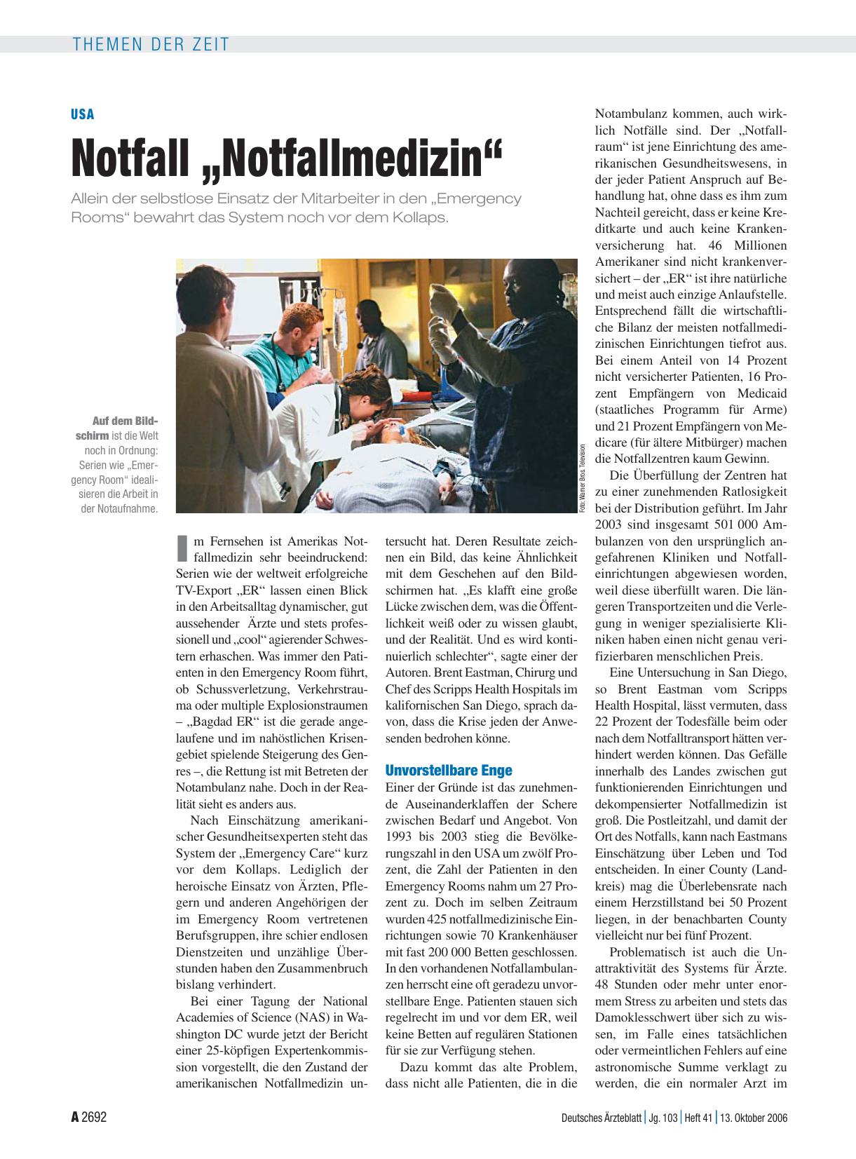 Vorschauseite 1: USA: Notfall „Notfallmedizin“